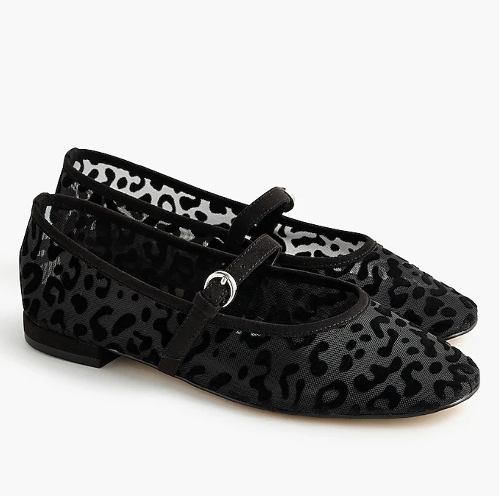 J.Crew Leopard Mesh Mary Jane Flats, 7, Black